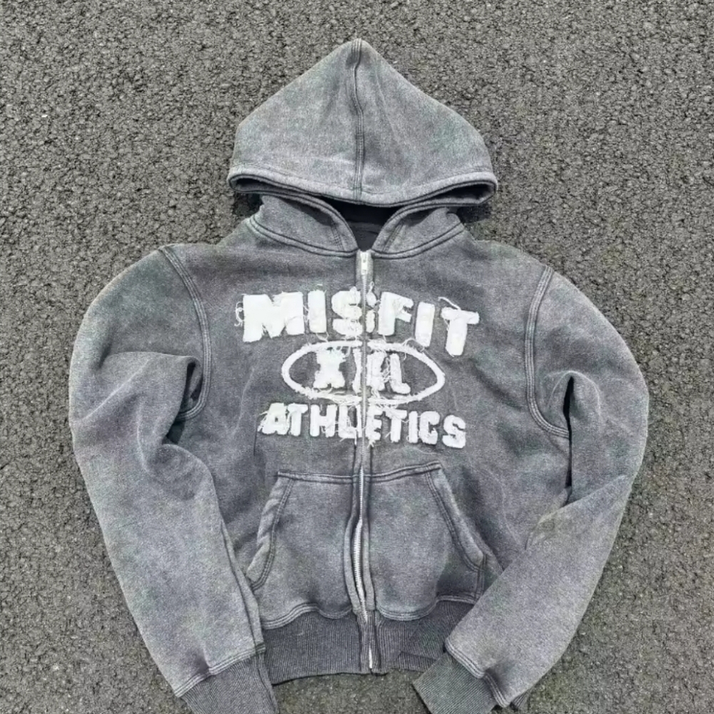 Gray Zip-Up Hoodie with Attached Hood and Relaxed Fit
